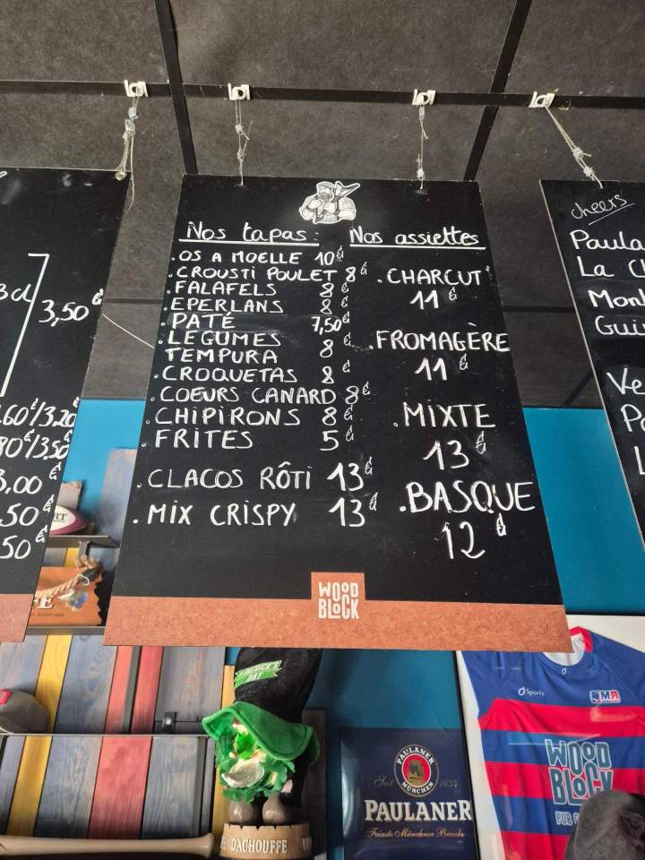 Carte Tapas Pub Woodblock Mérignac